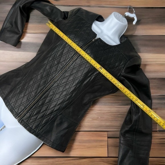 HINGE Quilted Genuine Leather Jacket Zip Black Size S - Picture 8 of 17